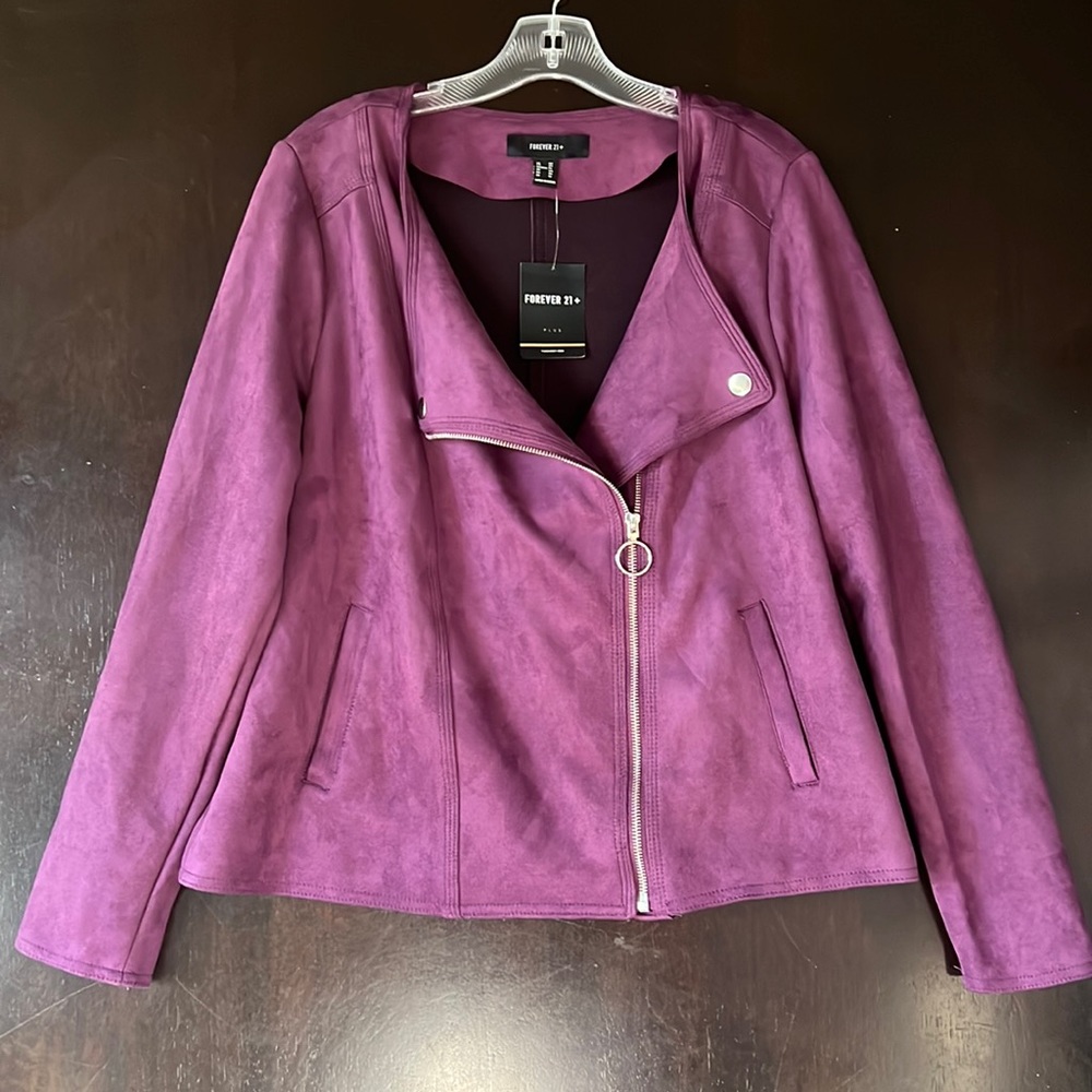 F21+ Purple faux suede biker jacket